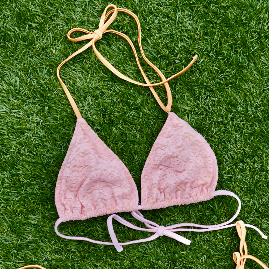 Cindy Lace String Bikini Top: Festival Rose