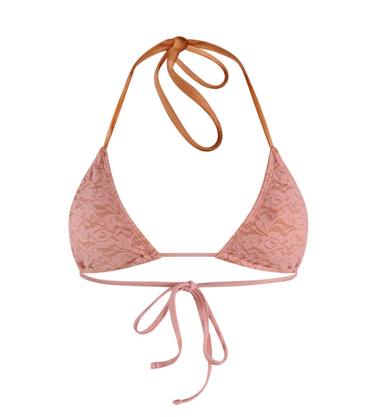 Cindy Lace String Bikini Top: Festival Rose